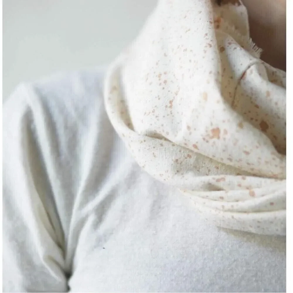 ARGAMAN & DEFIANCE Naturally Dyed Raw Silk Infinity Scarf White Rose Gold NEW